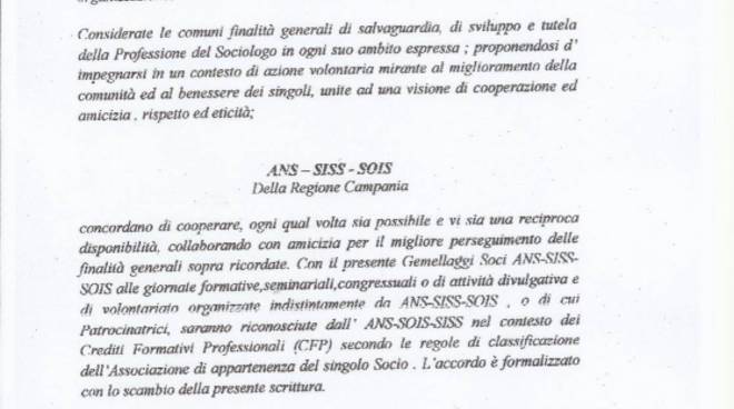 Firmato Gemellaggio ANS - SISS -SOIS della Campania