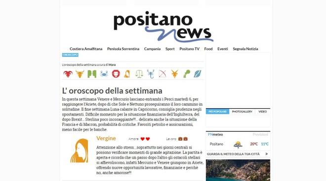 Oroscopo e meteo di Positanonews 