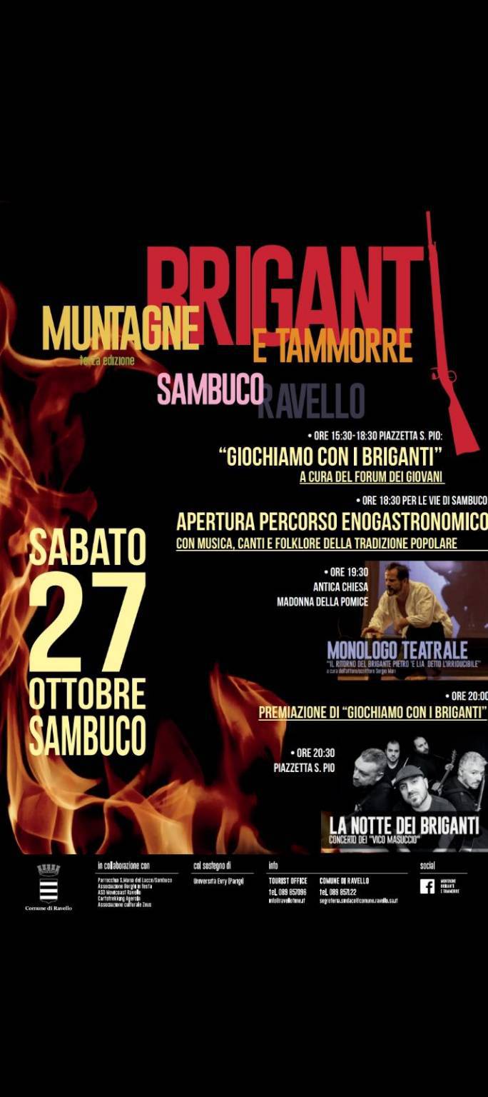 Ravello: 27 ottobre Terza Edizione "Muntagne, Brigant e Tammorre"