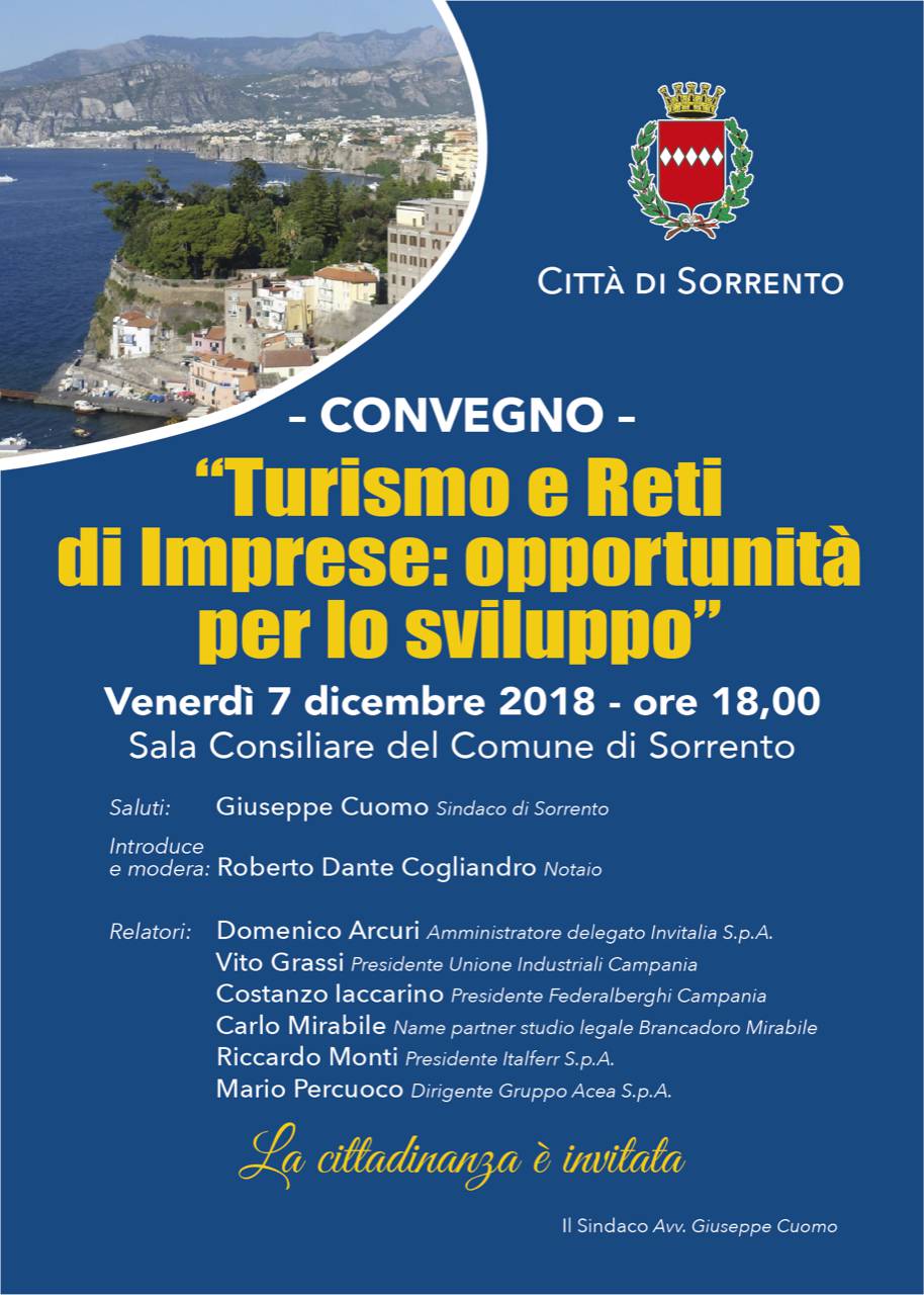 Sorrento. Convegno "Turismo e Reti di Imprese: opportunità per lo sviluppo"