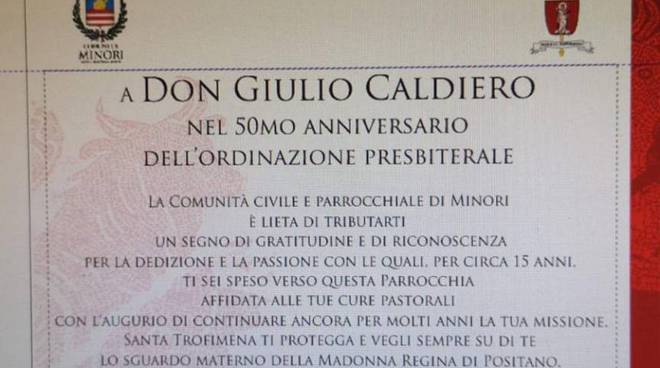 Minori Un Pensiero Dell Amministrazione E Della Cittadinanza A Don Giulio Per Il 50 Di Sacerdozio Positanonews