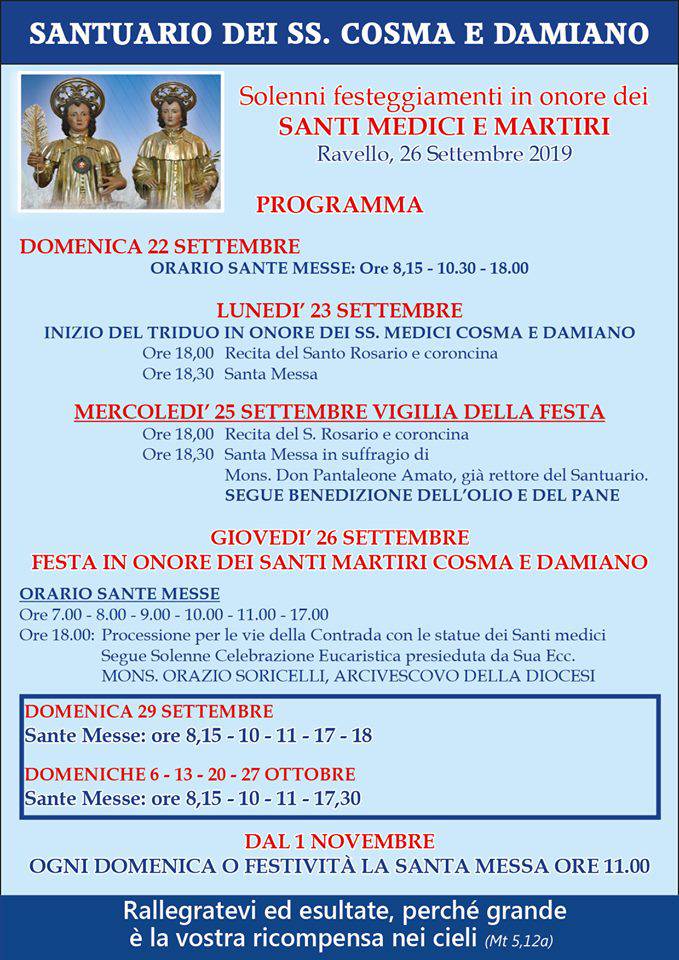 programma santi cosma e damiano ravello