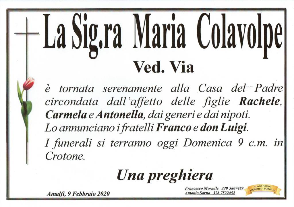 lutto maria colavolpe