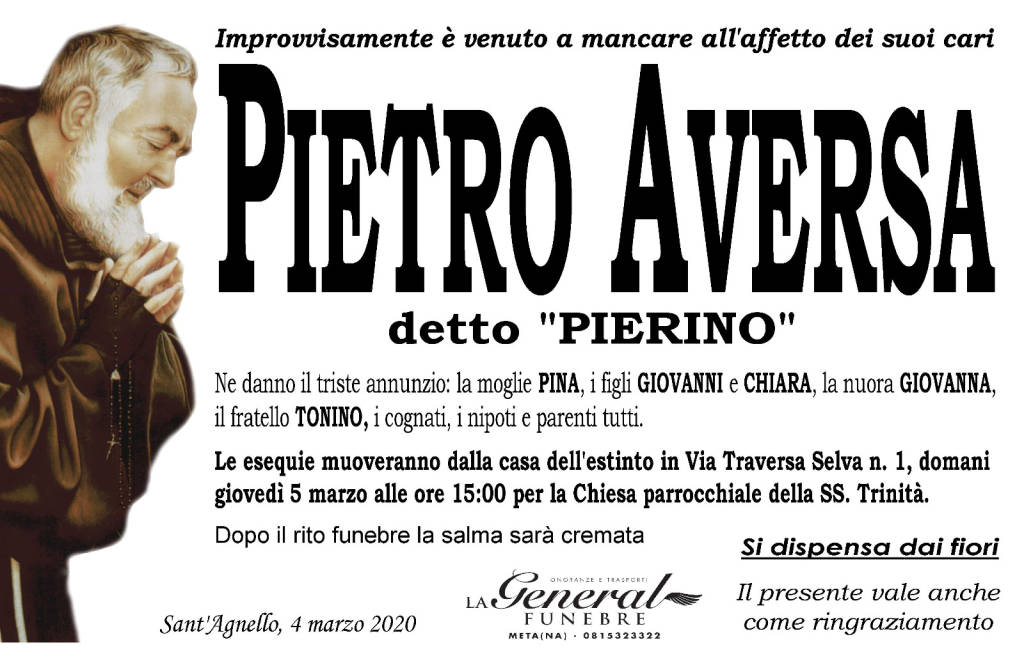 Piano di Sorrento piange la prematura di "Pierino" Aversa