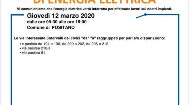 Positano. Oggi interruzione di energia elettrica in via Pasitea