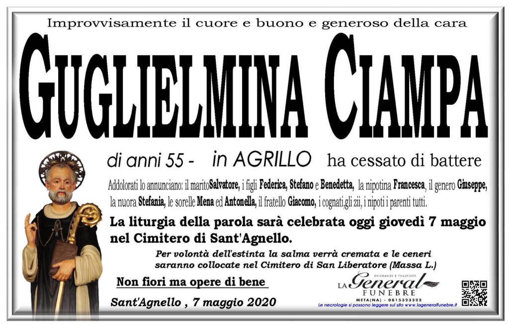 Sant'Agnello in lutto per la perdita di Guglielmina Ciampa