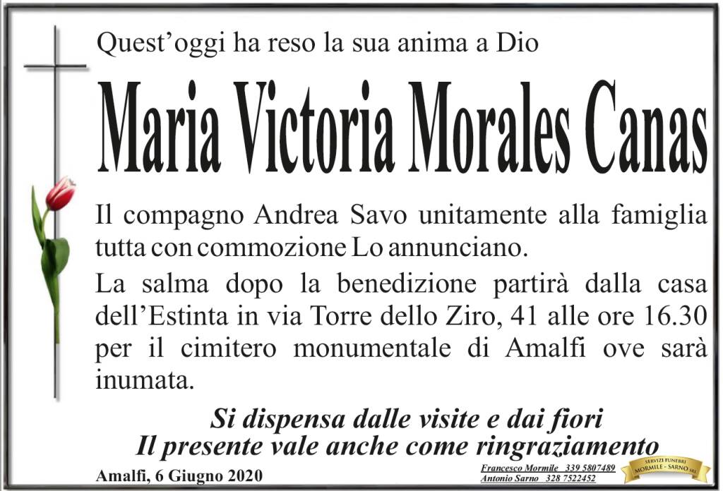 Amalfi. Ci ha lasciati Maria Victoria Morales Canas