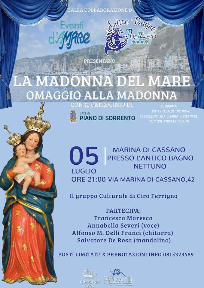 Piano di Sorrento. Domenica 5 luglio omaggio alla Madonna del Mare