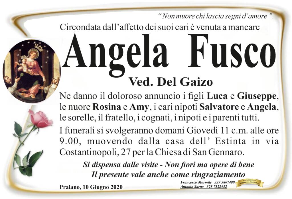 Praiano. E' venuta a mancare Angela Fusco, vedova Del Gaizo