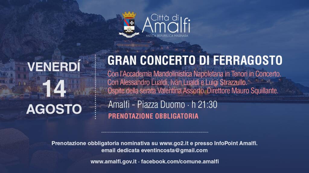 Amalfi. Al via gli eventi estivi. Gran Concerto di Ferragosto con l'Accademia Mandolinistica Napoletana