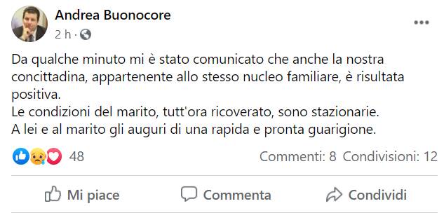 positiva al covid post del sindaco buonocore