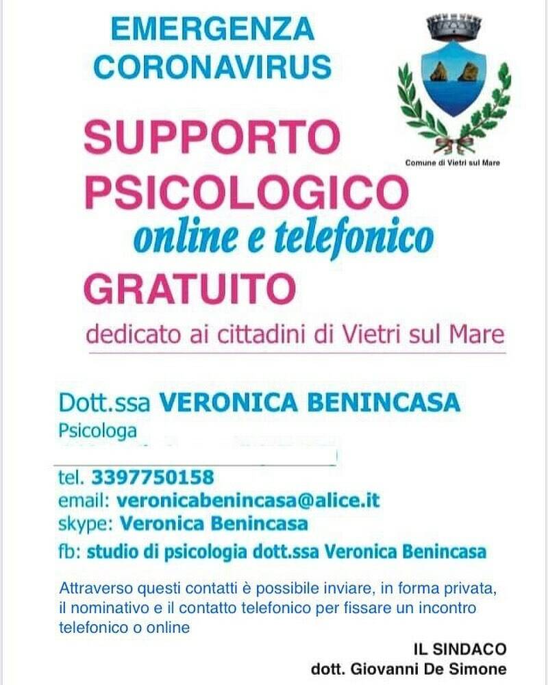 Vietri sul Mare, riaperto lo sportello di supporto psicologico online e telefonico