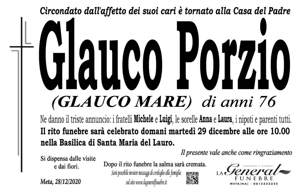 Meta, all'età di 76 anni Glauco Porzio è tornato alla Casa del Padre