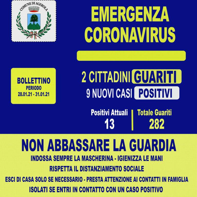 Coronavirus, ad Agerola 2 cittadini guariti e 9 nuovi casi positivi negli ultimi quattro giorni