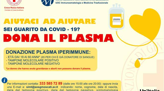 CRI – Costa Amalfitana: "Dona per il plasma per combattere il Covid"