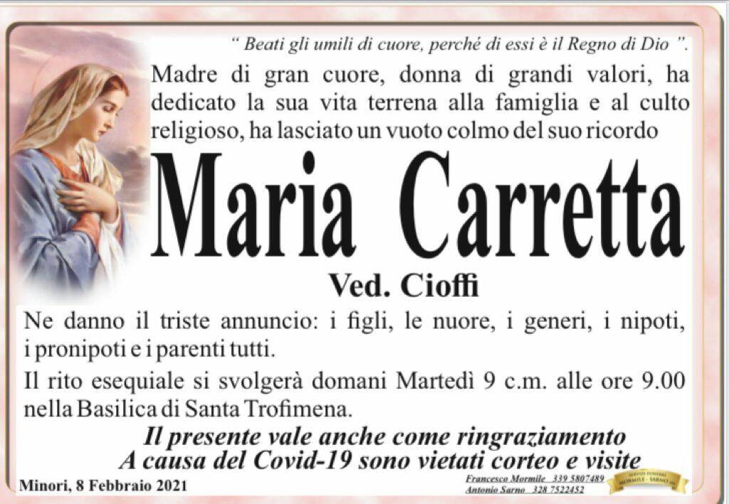 Minori piange la scomparsa di Maria Carretta