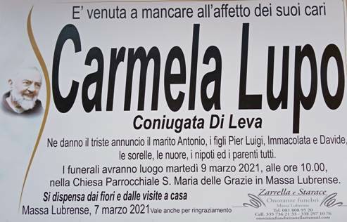 Massa Lubrense piange la scomparsa di Carmela Lupo, coniugata Di Leva