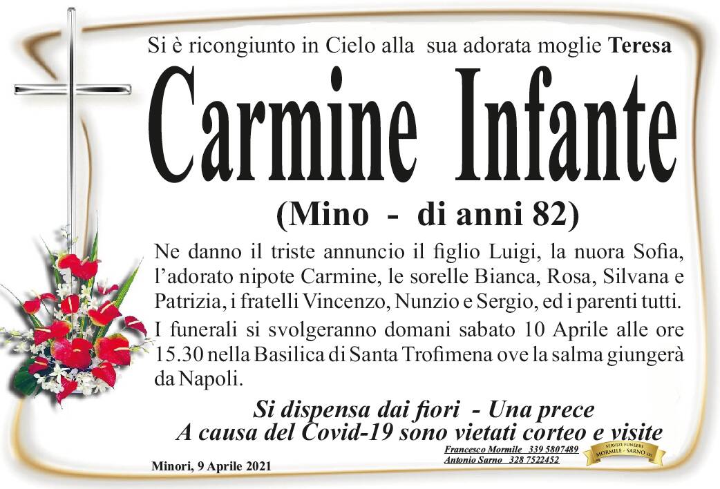 Minori in lutto per Carmine Infante, conosciuto come Mino: domani i funerali