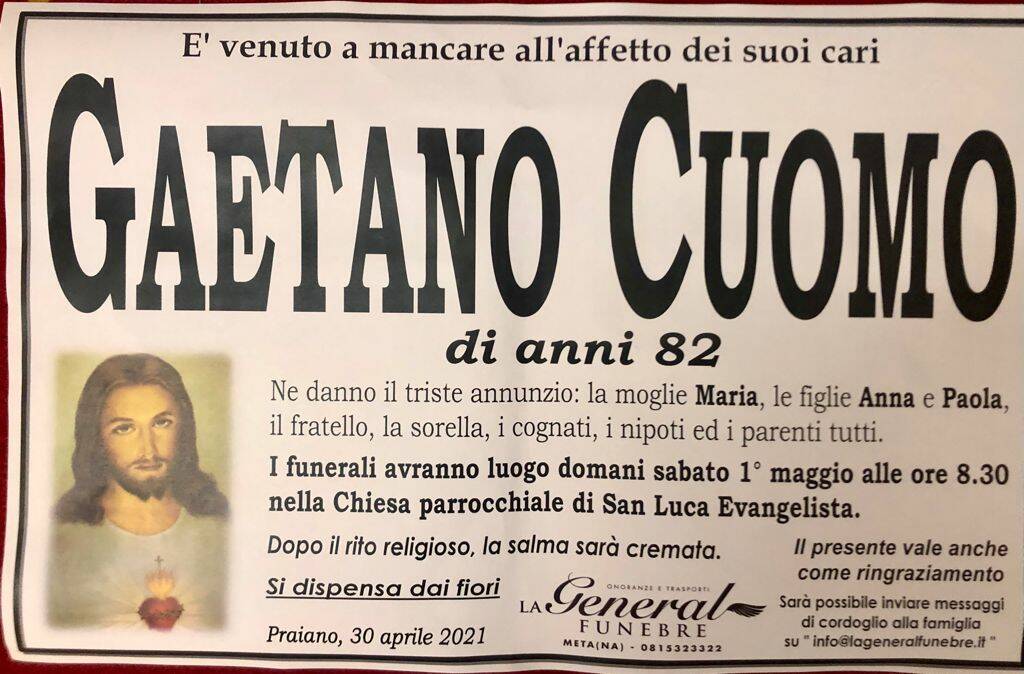 Praiano, ci lascia Gaetano Cuomo di 82 anni