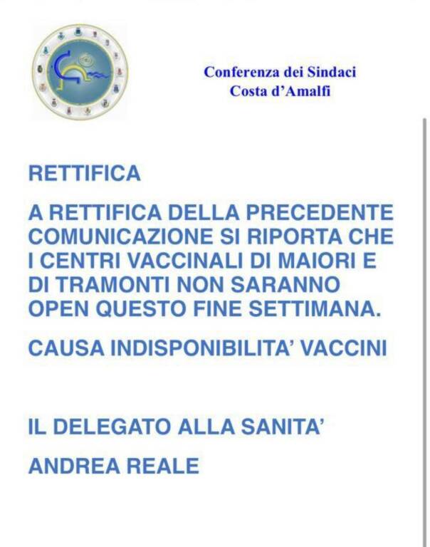 centri vaccinali chiusi maiori tramonti