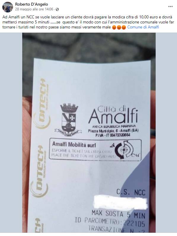 parcheggio amalfi 10 euro 5 minuti