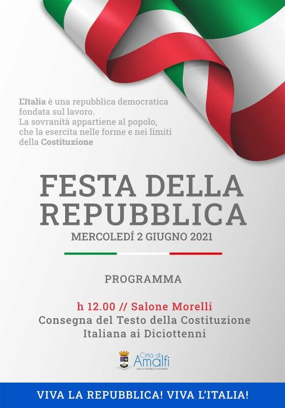 Festa della Repubblica ad Amalfi: consegnate copie del testo della Costituzione ai neo diciottenni 