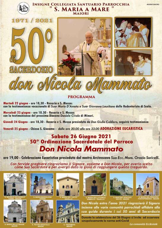 Maiori in festa per il 50° anniversario dell'ordinazione sacerdotale di Don Nicola Mammato