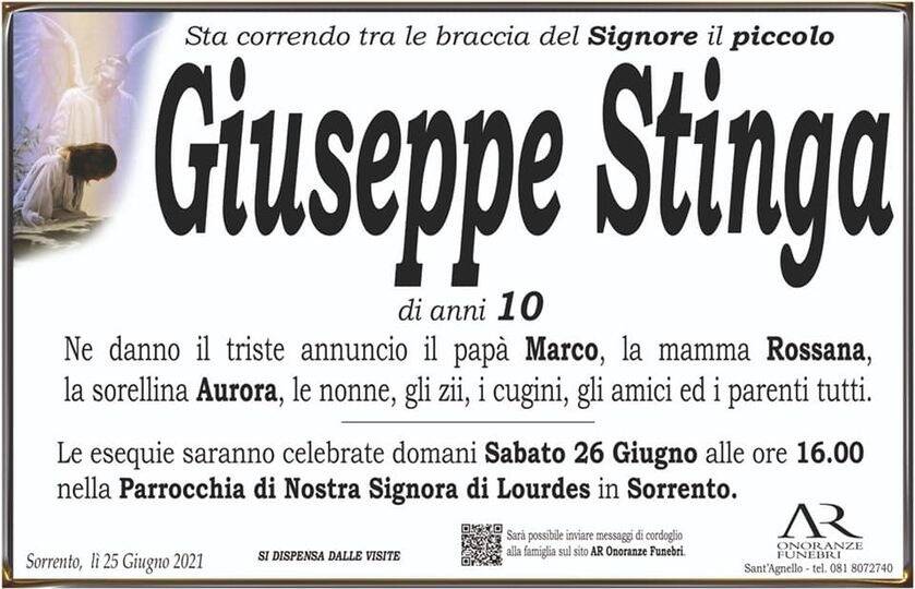 Sorrento: all'età di 10 anni, il piccolo Giuseppe Stinga corre tra le braccia del Signore