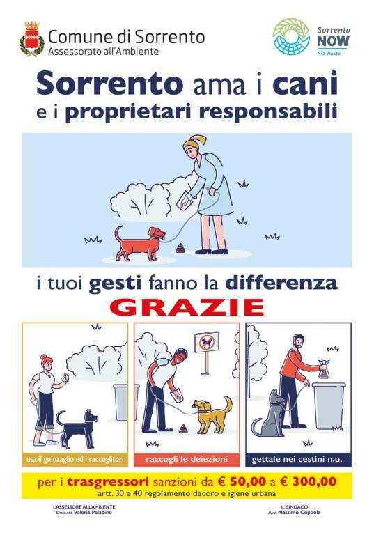 Sorrento, parte la campagna per il corretto comportamento dei proprietari di cani