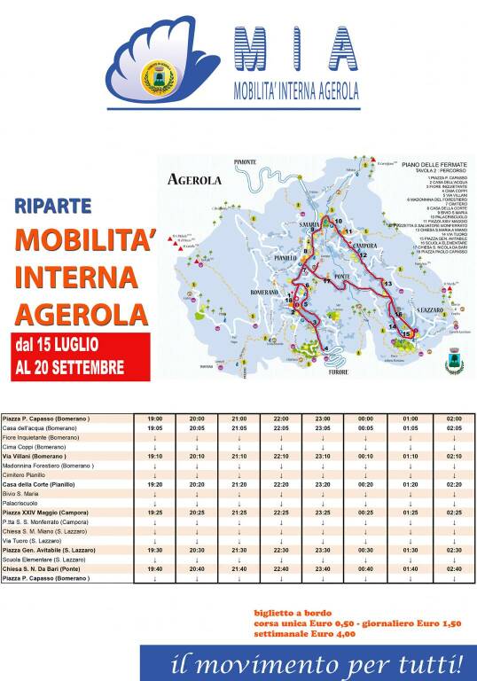 Agerola, riparte il servizio di trasporto pubblico interno MIA. Ecco gli orari