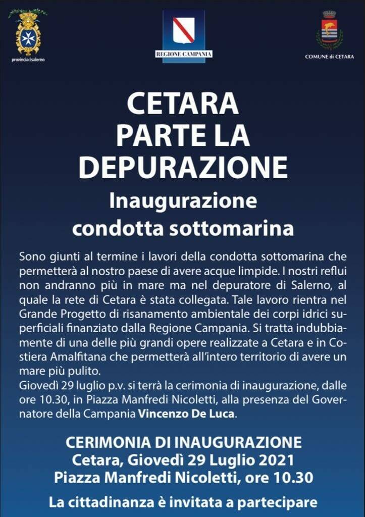 Cetara, costiera amalfitana. Tutto pronto per l’inaugurazione della condotta sottomarina