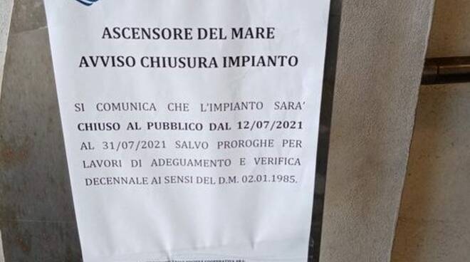 Piano di Sorrento chiuso ascensore per Marina di Cassano