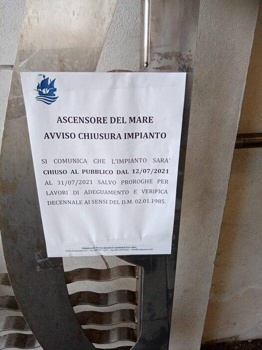 Piano di Sorrento, ancora chiusa l’ascensore per Marina di Cassano. L'intervento della minoranza