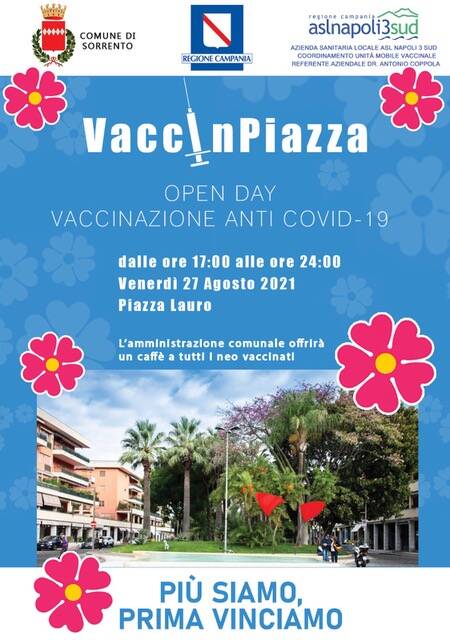 Sorrento: Venerdì 27 agosto, Open day per la vaccinazione anti Covid-19