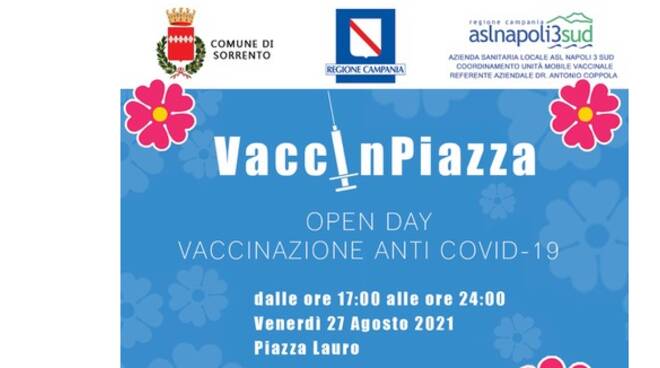 Sorrento: Venerdì 27 agosto, Open day per la vaccinazione anti Covid-19