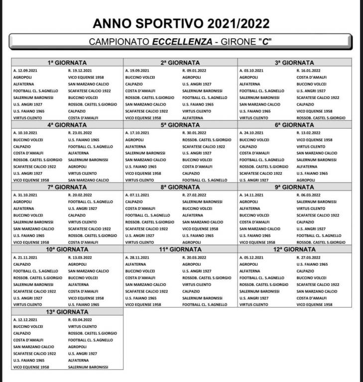 calendario eccellenza