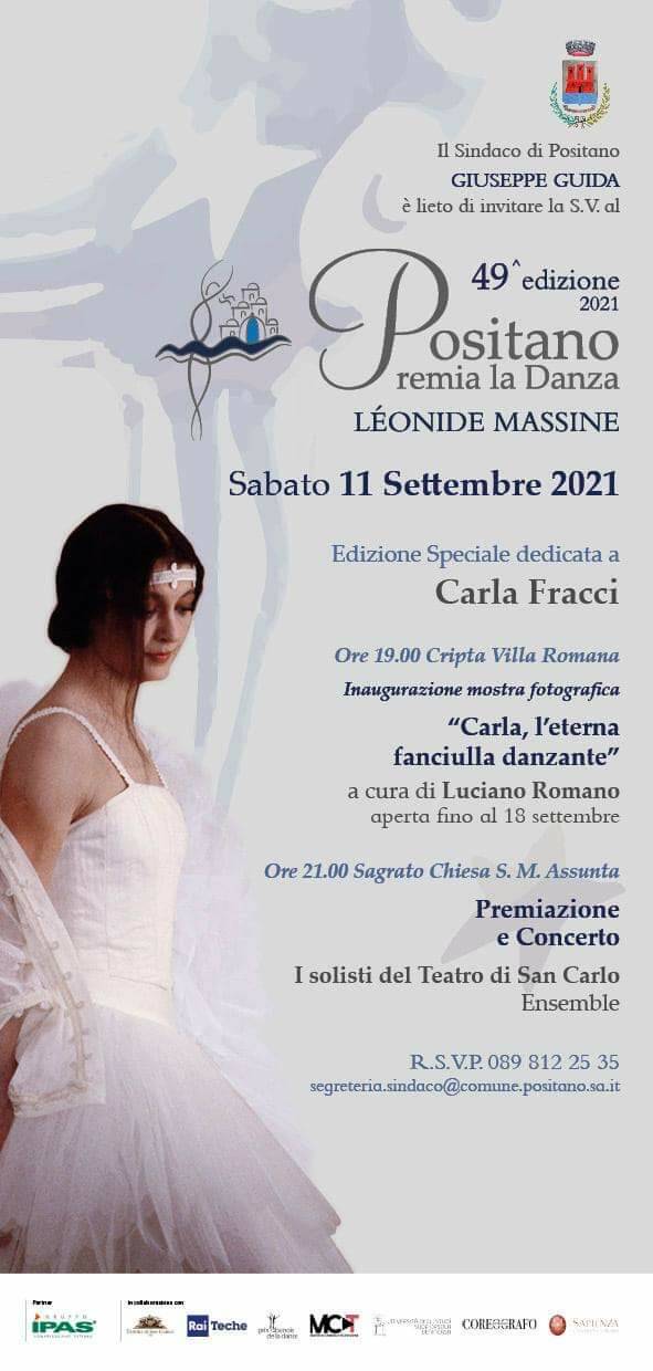 Sabato 11 settembre la 49^ edizione di Positano Premia la Danza Léonide Massine, dedicata a Carla Fracci