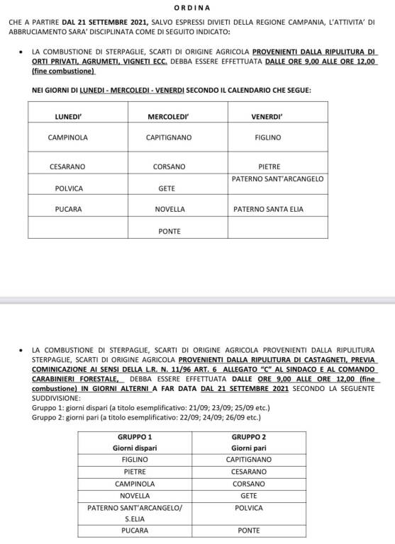 Tramonti, il calendario per la bruciatura delle sterpaglie in vigore dal 21 settembre e le relative sanzioni