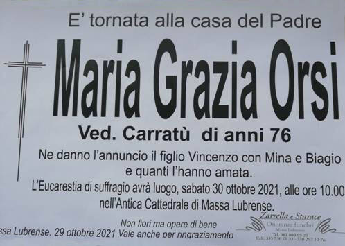 Massa Lubrense piange la scomparsa della 76enne Maria Grazia Orsi, vedova Carratù