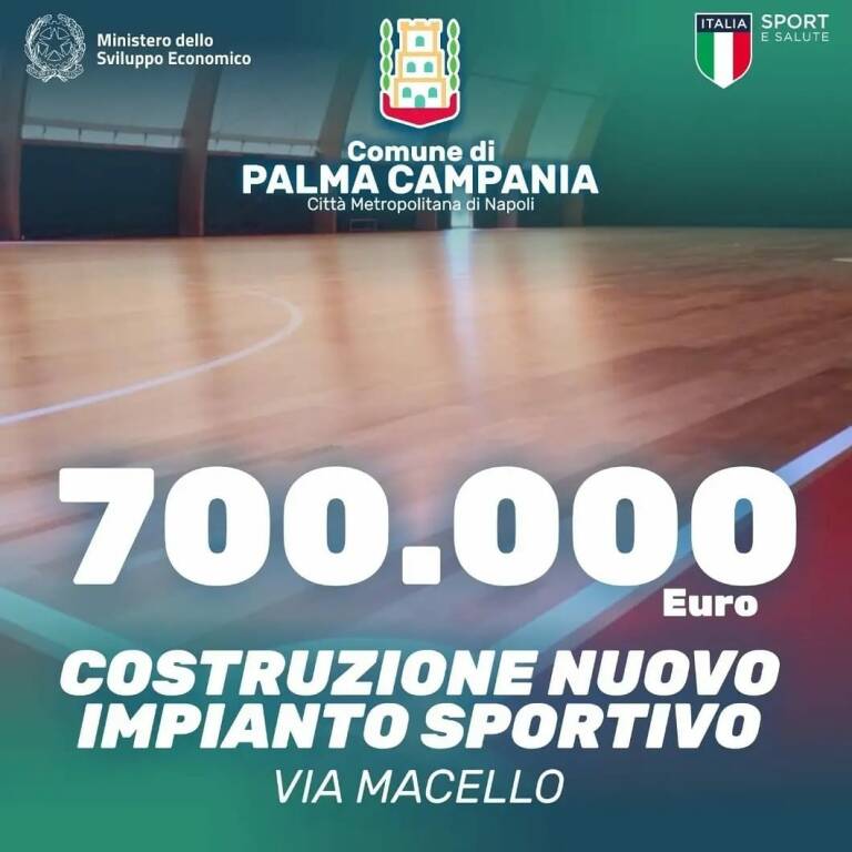 Napoli, arrivano 700mila euro per Palma Campania. Nascerà un nuovo impianto sportivo