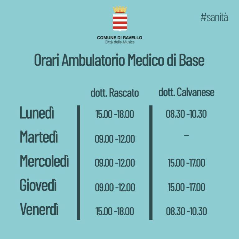 Ravello: il calendario dei ricevimento dei medici di base