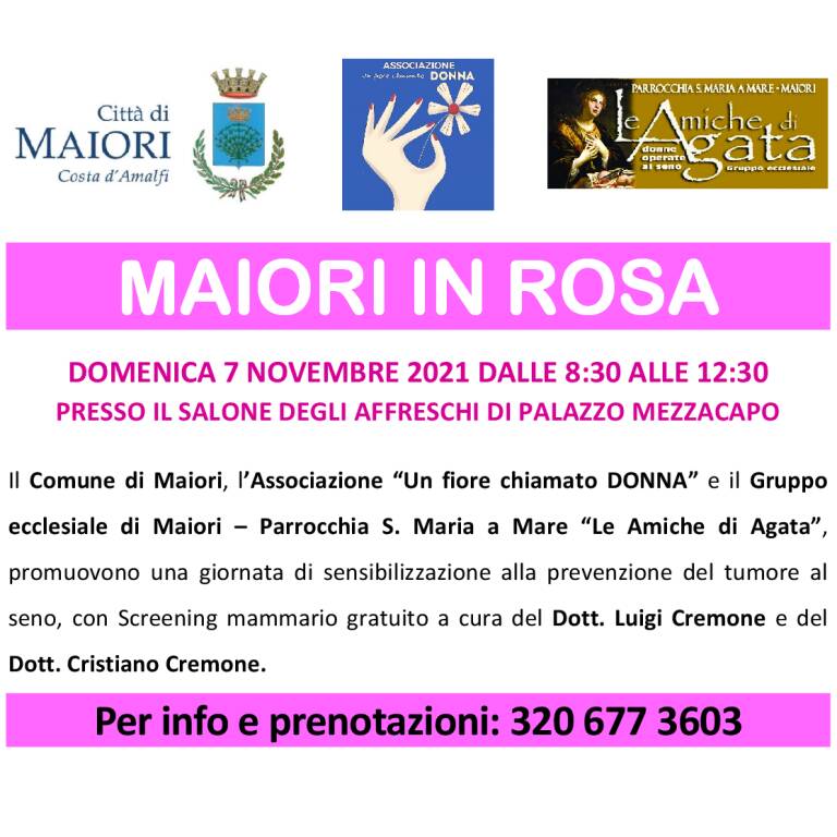 Maiori in Rosa: domani giornata di prevenzione del tumore al seno con screening mammario gratuito