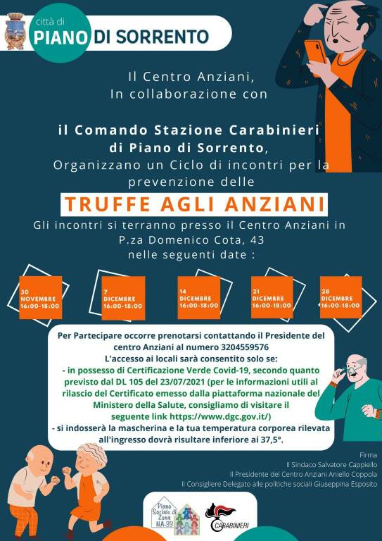 Piano di Sorrento, un ciclo di incontri per la prevenzione delle truffe agli anziani