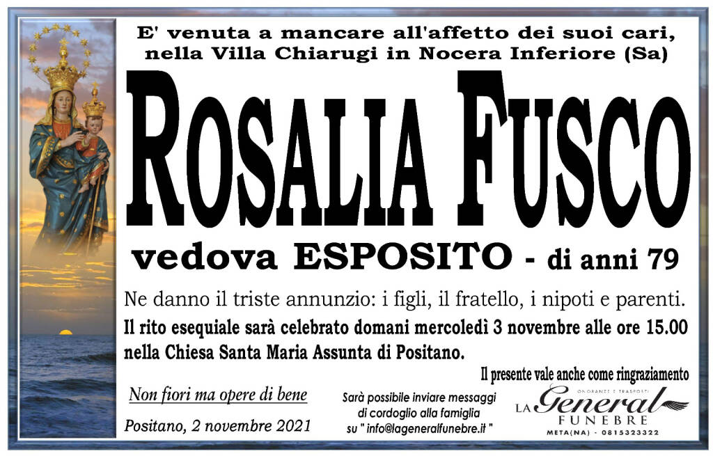 Positano piange la scomparsa di Rosalia Fusco