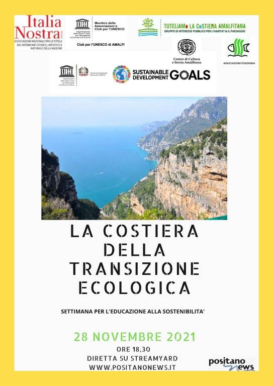 Settimana Unesco: oggi la diretta streaming "La Costiera Amalfitana della Transizione Ecologica"
