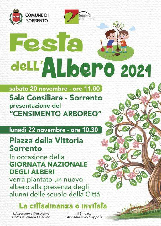 Sorrento, Festa dell’Albero 2021. Sabato 20 novembre la presentazione del Censimento Arboreo