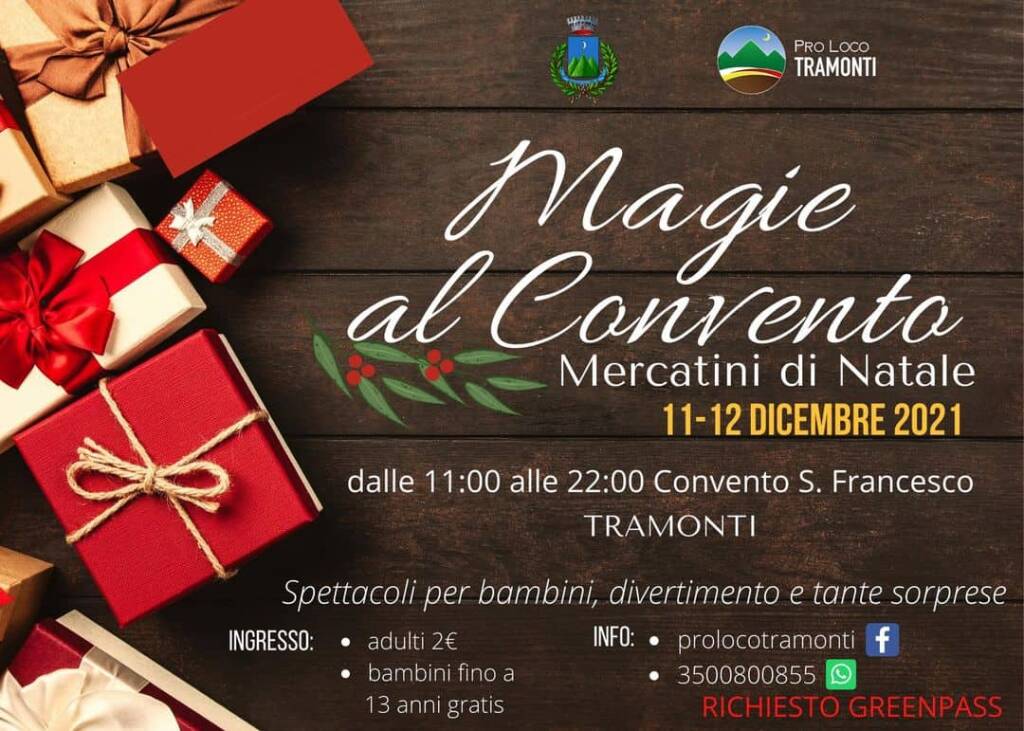 Tramonti: torna "Magie al Convento" con i mercatini di Natale e le attrazioni per i bambini