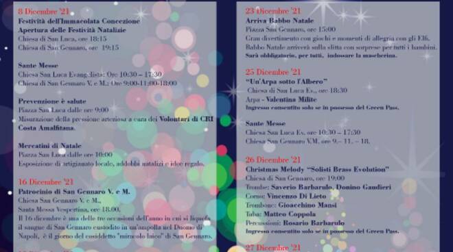 Arriva il Natale a Praiano: il programma degli spettacoli e delle manifestazioni fino al 6 gennaio