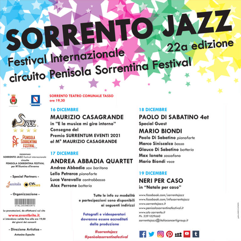 Sorrento Jazz, l’inaugurazione della kermesse 2021 al “Tasso” il 16 dicembre