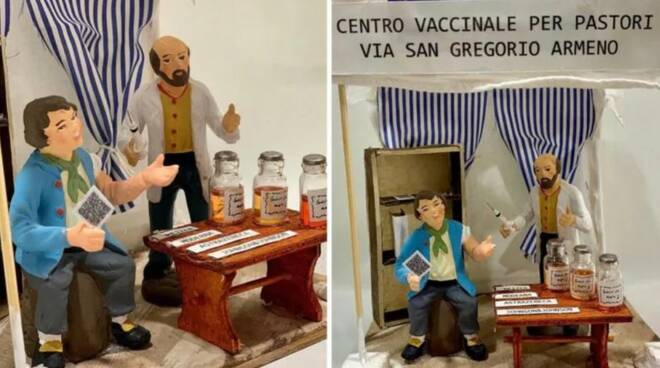 L'ironia dei napoletani: anche i pastori si vaccinano a San Gregorio Armeno